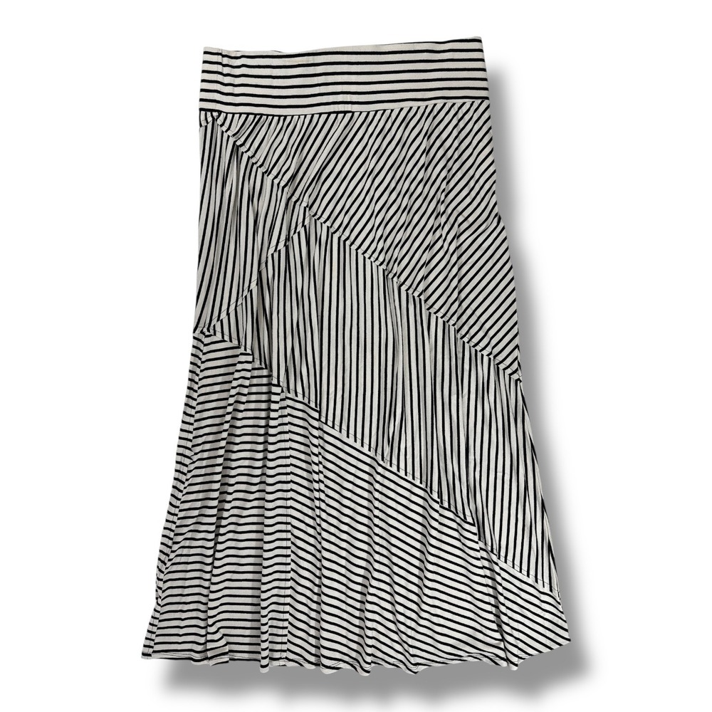 Coldwater Creek Vintage WmX L 16 Striped Maxi Skirt Black Cream Elastic Waist